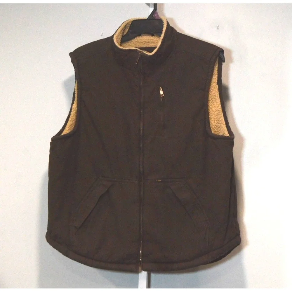 Lee Premium Select Men's Size XL Vest Dark Brown With Beige Sherpa Lining